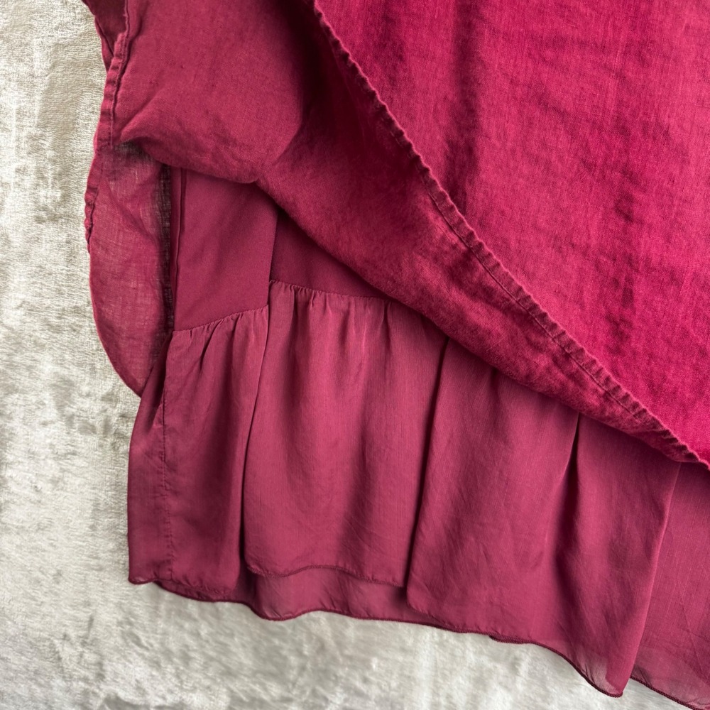 Coldwater Creek Blouse Women XL Burgundy Linen Layered Short Sleeve (1809) - Picture 3 of 12